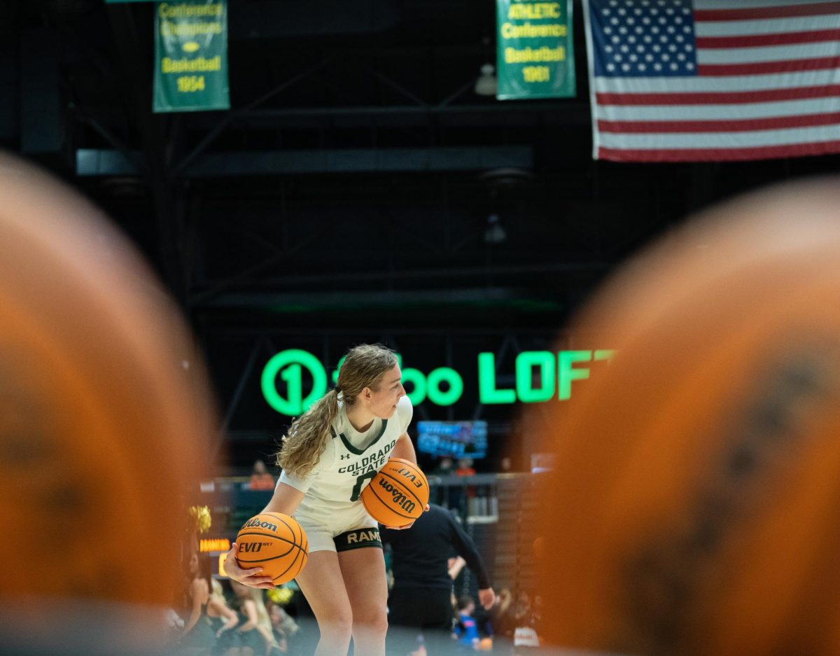 Kaylee Headrick (0) warms up before the Colorado State University Women's Basketball Team takes on Boise State on Tuesday, 1/21. CSU won the game with an end score of 79-70. 