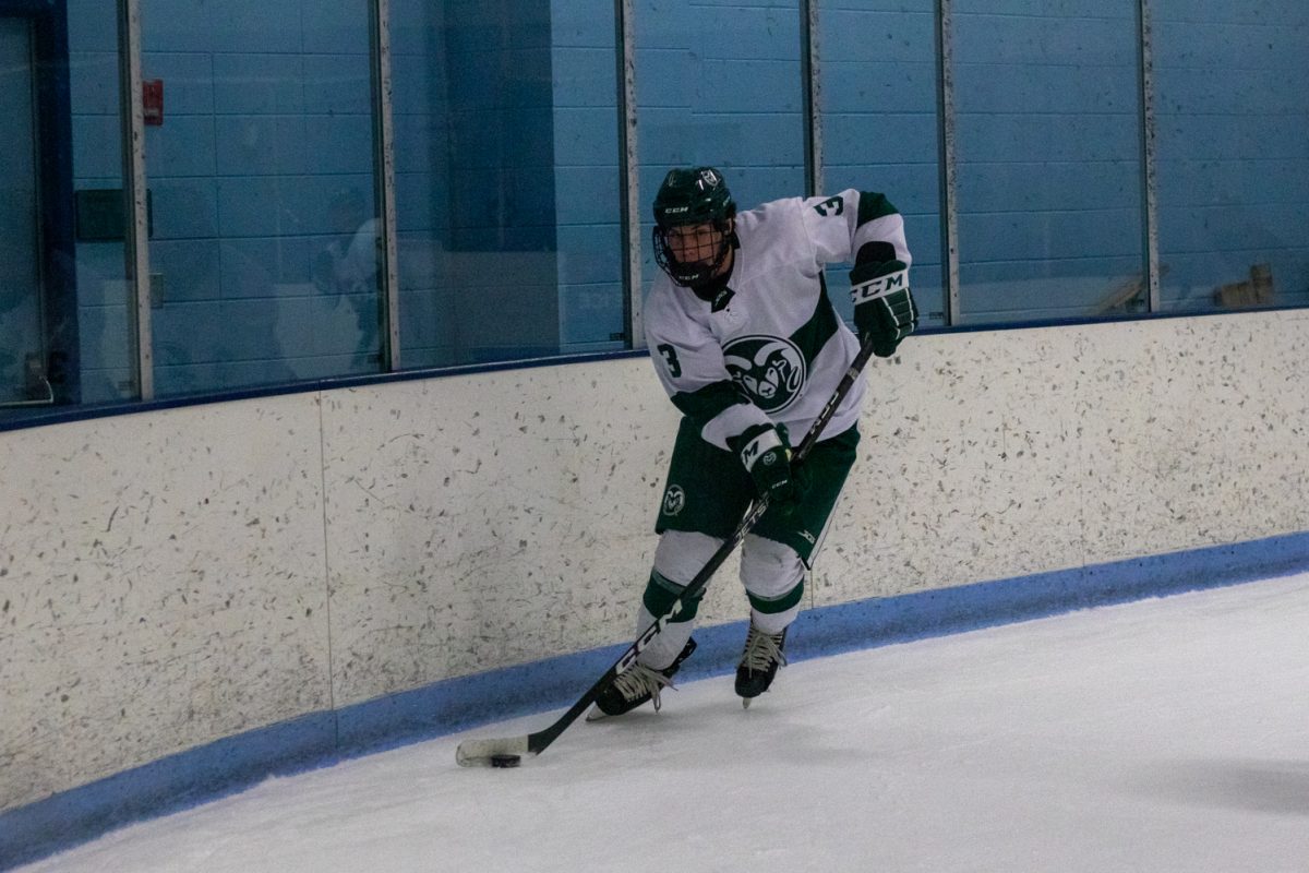 A hockey player skates down the ice during the match versus Missouri State Jan 31. The Rams lost to the Bears 5-4.