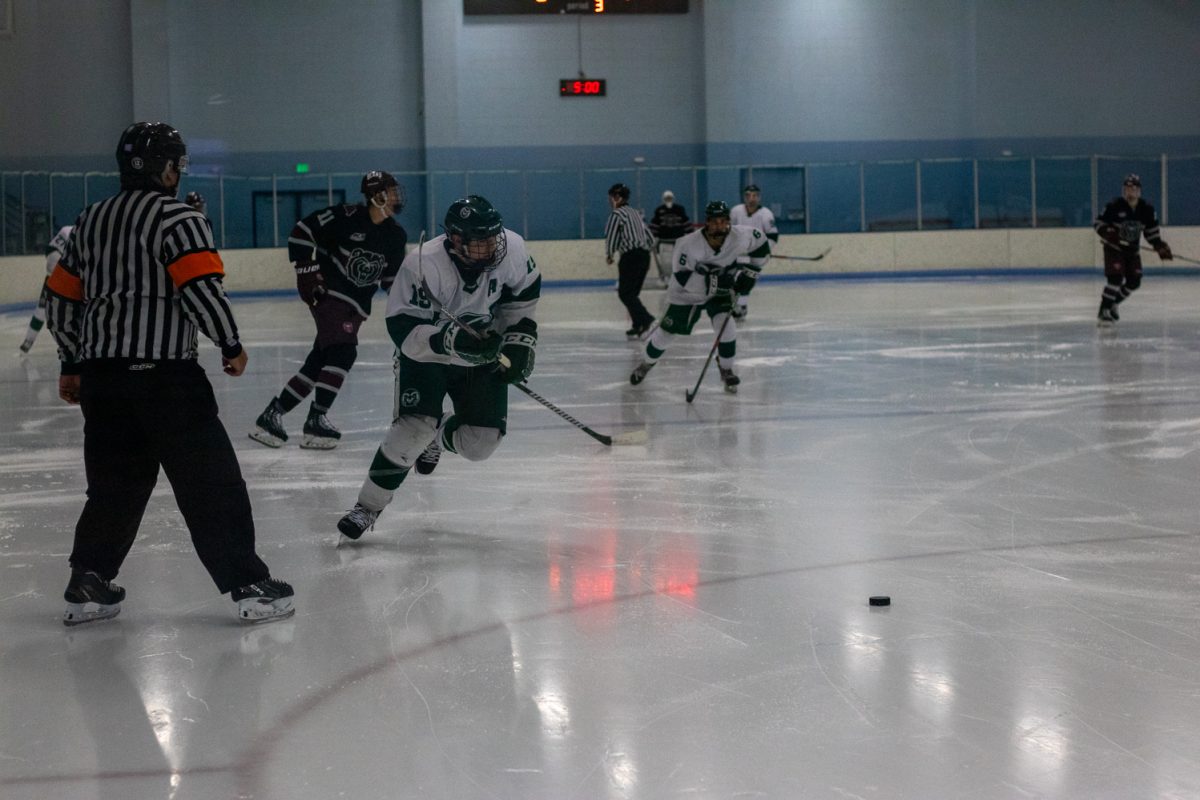 Alex Latkovski (19) chases down the puck during the match versus Missouri State Jan 31. The Rams lost to the Bears 5-4.