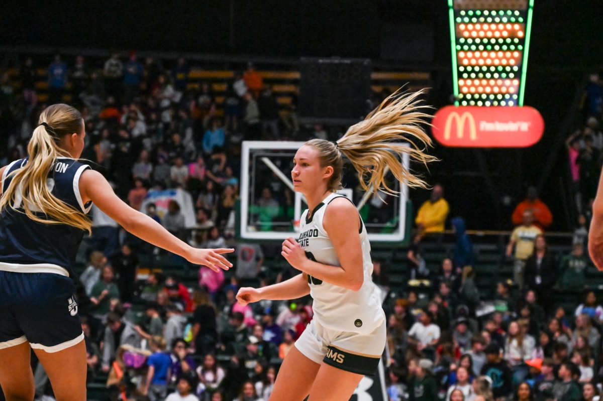 Hannah Ronsiek (30) moves to an open spot on the court during the Colorado State University vs. Utah State basketball game. Feb. 12. CSU won 72-54