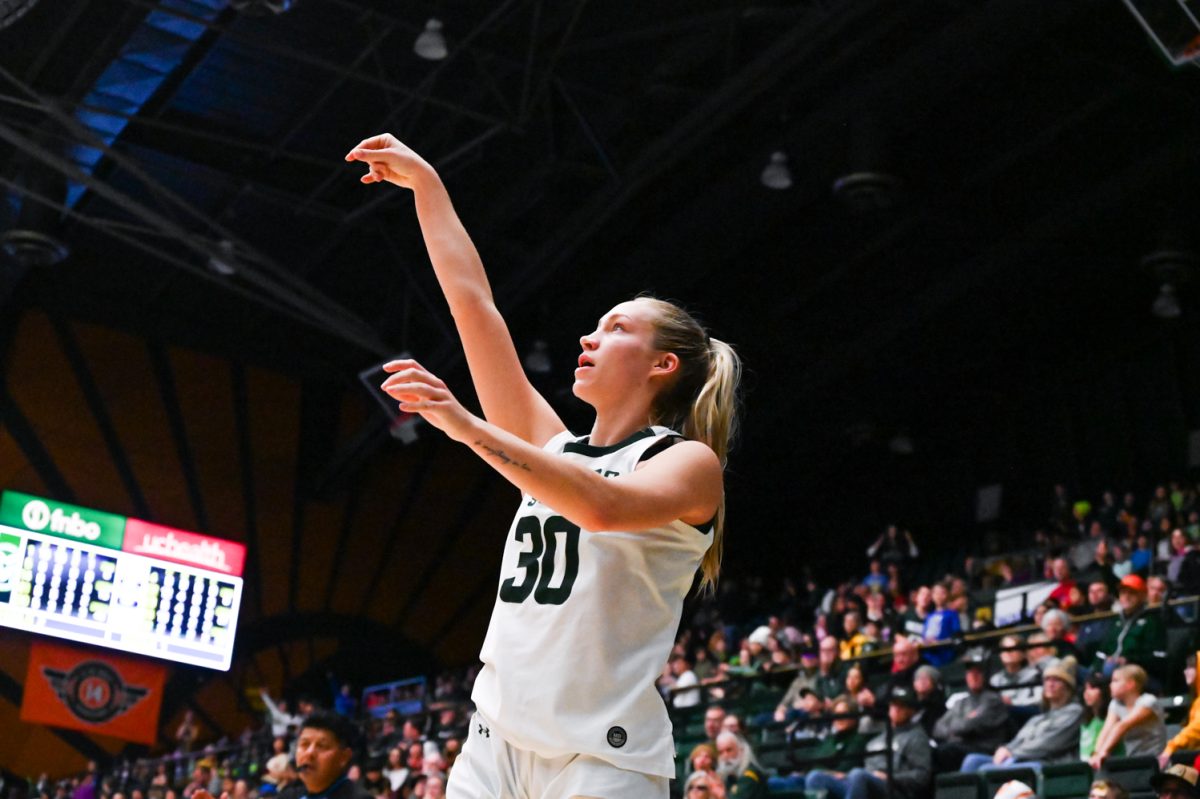 Hannah Ronsiek shoots and scores during the second half of the Colorado State University vs. Utah State basketball game. Feb. 12. CSU won 72-54