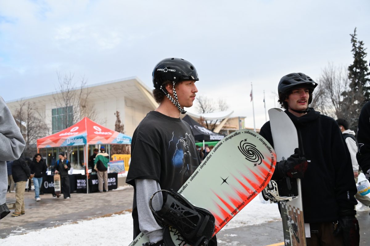 RailJam competitor Rob Rivielle waits in line for one of his runs during the Colorado State University x Woodward Eldora RailJam Feb. 13