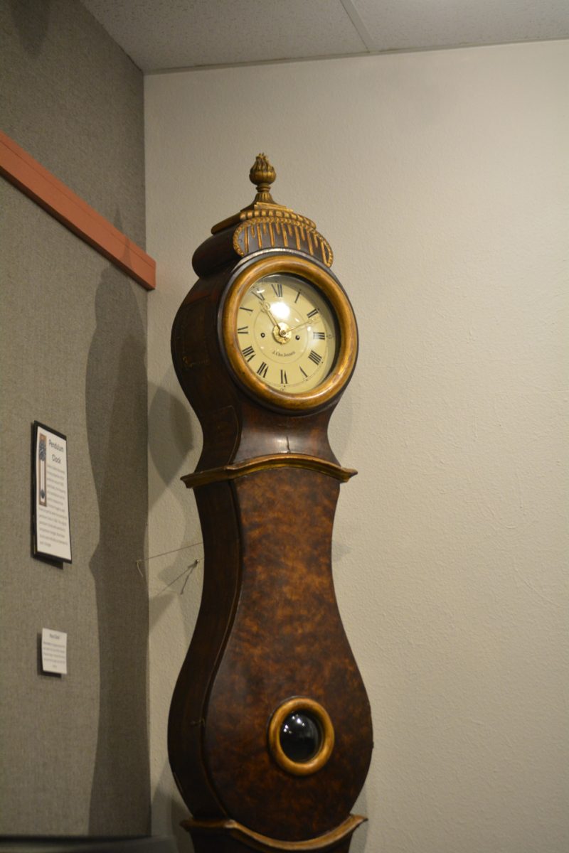 A large clock in a corner