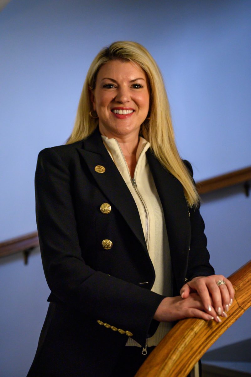 Colorado State University President Amy Parsons poses for a photo on the steps of the Administration Building Feb. 17.