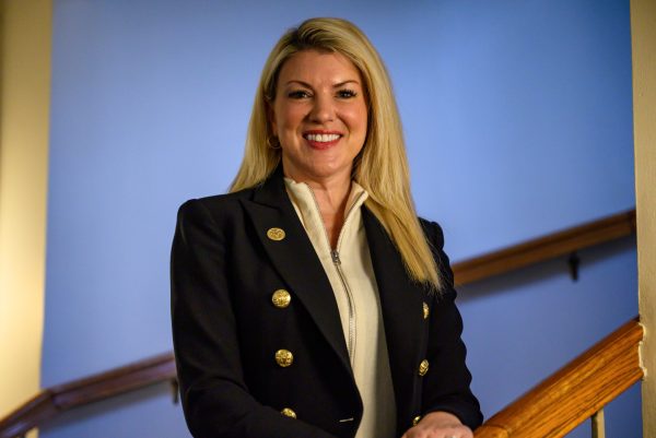 Colorado State University President Amy Parsons poses for a photo on the steps of the Administration Building Feb. 17.