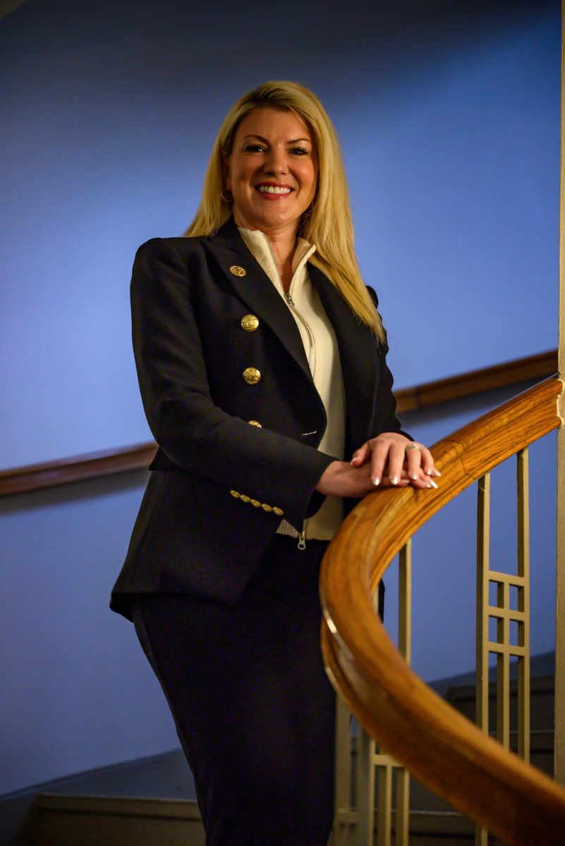 Colorado State University president Amy Parsons poses for a photo on the steps of the Administration Building Feb. 17.