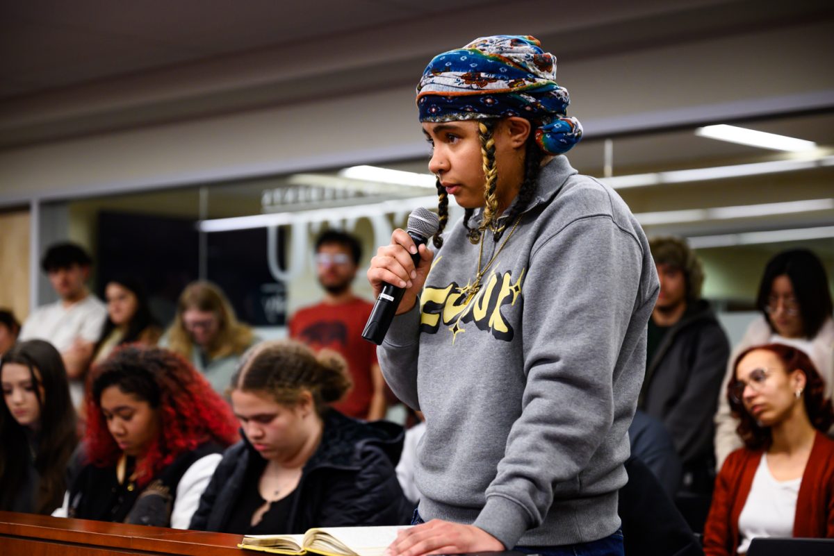 Haydin Johnson shares her "It's disheartening to be standing here before you all, in the same position that my grandmother was in, as a member of the minority class," she said. "A fraction of the merely 3% of Black students on this university, begging for something as simple as community, and arguing why community is vital to our existence."