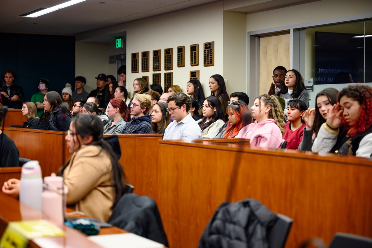 Dozens of students fill the senate chamber of the Associated Students of Colorado State University to share their experiences and listen to the statements of others about the impact cultural resource centers have had on them Feb. 19.