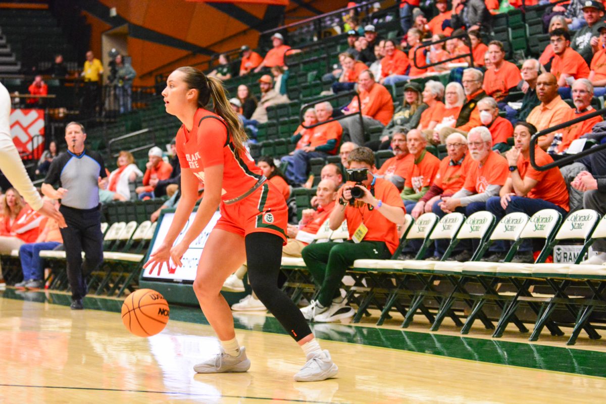 Hannah Simental during a play against the Fresno State bulldogs Feb. 19. Hannah and her teammates defeated the bulldogs with a score of 68-48.