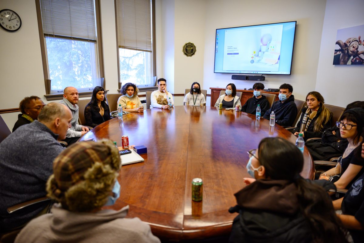 Colorado State University students identifying as leaders of the People United sit in a conference room in the Administration Building speaking to Chief of Staff Matt Tillman, Vice President for Student Affairs Blanche Hughes and Assistant Vice President for Safety &amp; Risk Services and Chief Resilience Officer Marc Barker Feb. 20. They discussed clarifications on CSU's stance on DEIA, the changes cultural centers may face and how to keep an open dialogue.