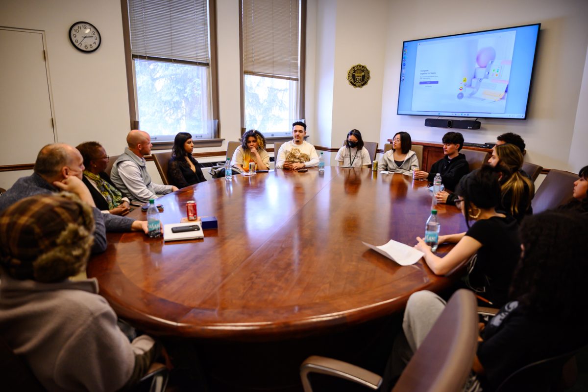 Colorado State University students identifying as leaders of the People United sit in a conference room in the Administration Building speaking to Chief of Staff Matt Tillman, Vice President for Student Affairs Blanche Hughes and Assistant Vice President for Safety &amp; Risk Services and Chief Resilience Officer Marc Barker Feb. 20. They discussed clarifications on CSU's stance on DEIA, the changes cultural centers may face and how to keep an open dialogue.