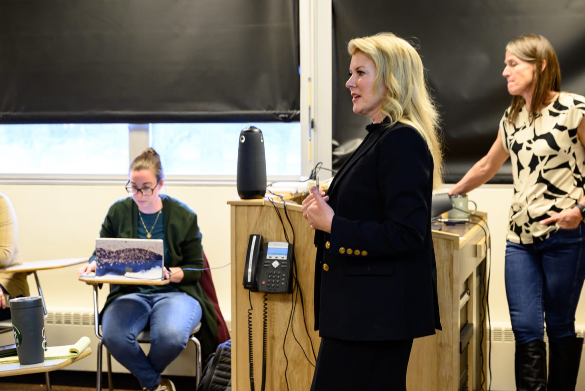 Colorado State University president Amy Parsons elaborates on her statements to the CSU community to the CSU Faculty Council in the Physiology Building Feb. 25. The Faculty Council met with adminsitration to have a discussion about how communication and planning should be improved moving forward. "I want to share that we're all feeling that nobody's unaffected right now by what's happening out of Washington," she said.