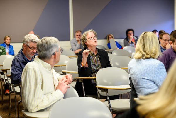 Colorado State University Professor Mary Van Buren, representing the anthropology and geography department, asks CSU administration questions during a Faculty Council meeting in the Physiology Building Feb. 25. "I don't think my question was answered, despite Dr. Orsi's follow up," Van Buren said. "Faculty, staff and students should be included in the decision-making process from the start, not as an afterthought. The failure to include the chair of Faculty Council in the IMT chart and the lack of awareness of Dr. Chermack's work with the Scenario Planning Institute at CSU reflects our lack of inclusion in the process."