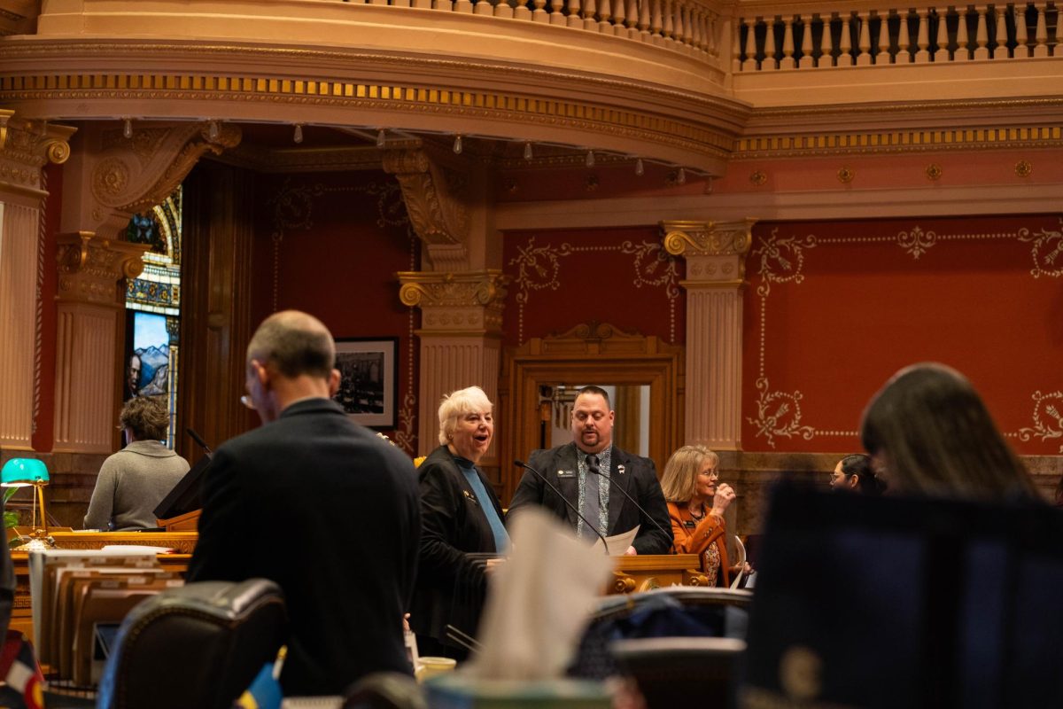 Senator Cathy Kipp introduces the Colorado State University delegation for Founder's Day on Feb. 11. Kipp is from Fort Collins, and engages with members of the CSU community. 