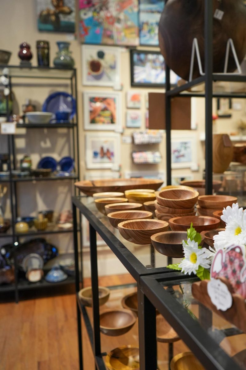 Wooden bowls on display.