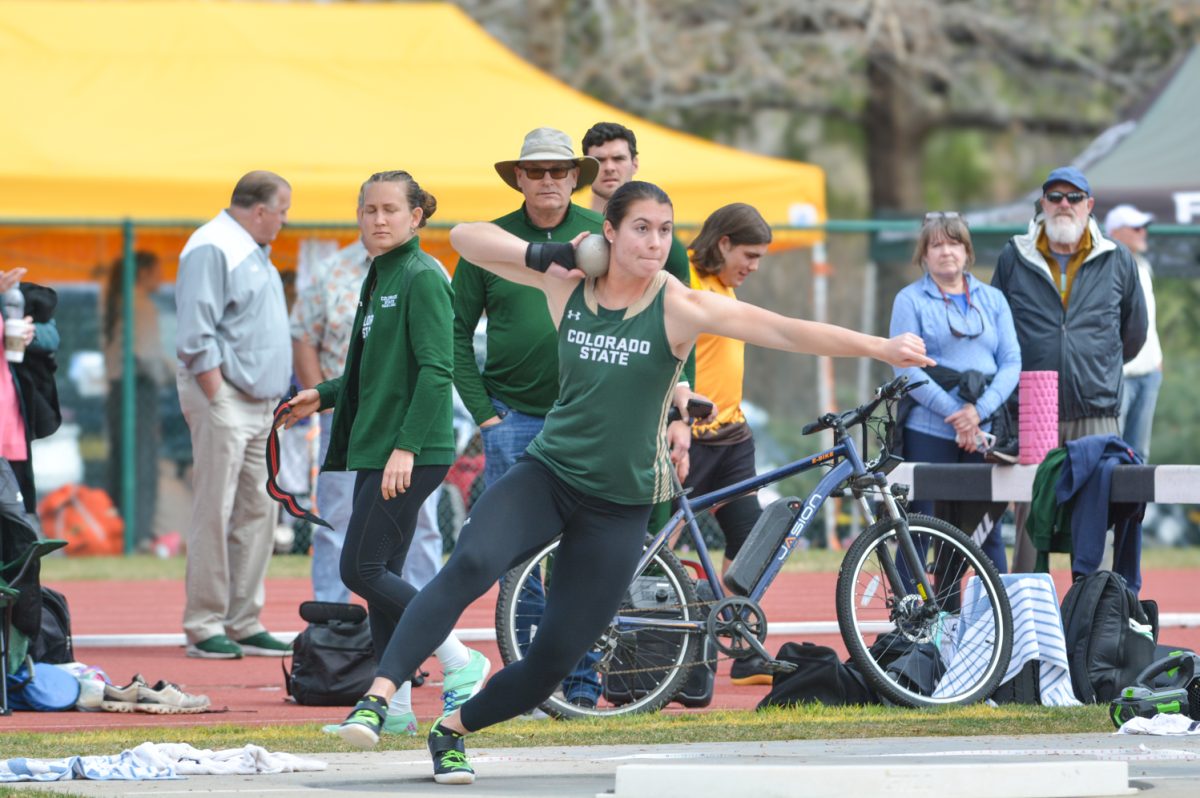 Klaire Kovatch throwing during the Jack Christiansen Memorial event March 29. Klaire along with her teammates threw shotput as her event.