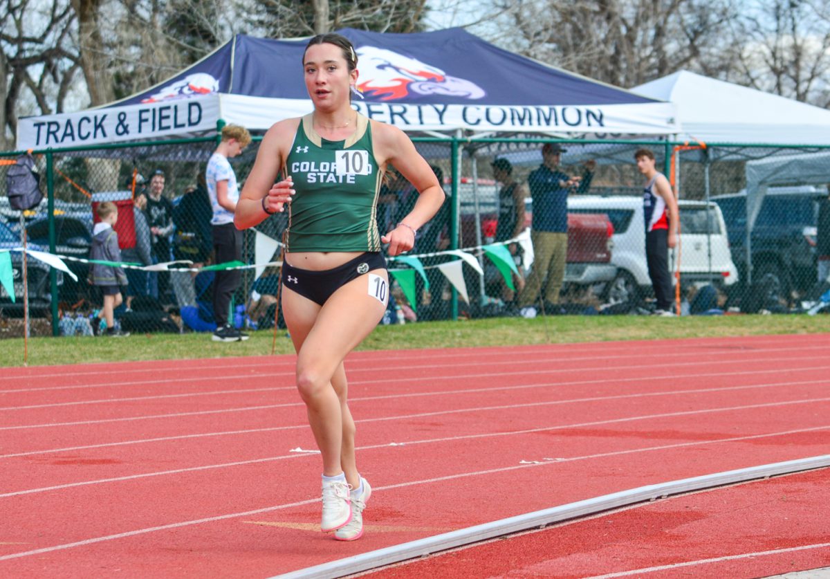 Audrey Thronson running her distant event during the Jack Christiansen Memorial and high school invitation March 29. This event was at the Jack Christiansen Memorial track hosting college and local highschool teams.