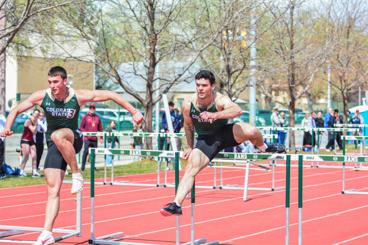 Zach Sell and Elijah Scott performing thier hurdle event March 29. This was at the Jack Christiansen Memorial Track.