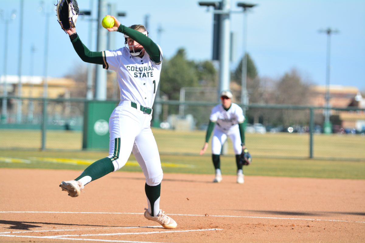 Reagan Wick pitches the ball on the mound in Colorado State University's game against UNLV March 14. Reagan was the main pitcher against UNLV, helping CSU win 9-5.