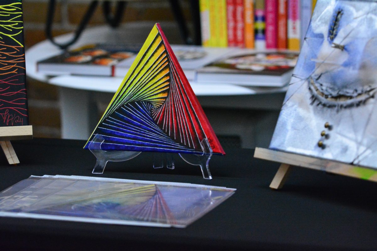 An art piece showcased at the art walk March 8. This artwalk took place in a bookstore in downtown Fort Collins.