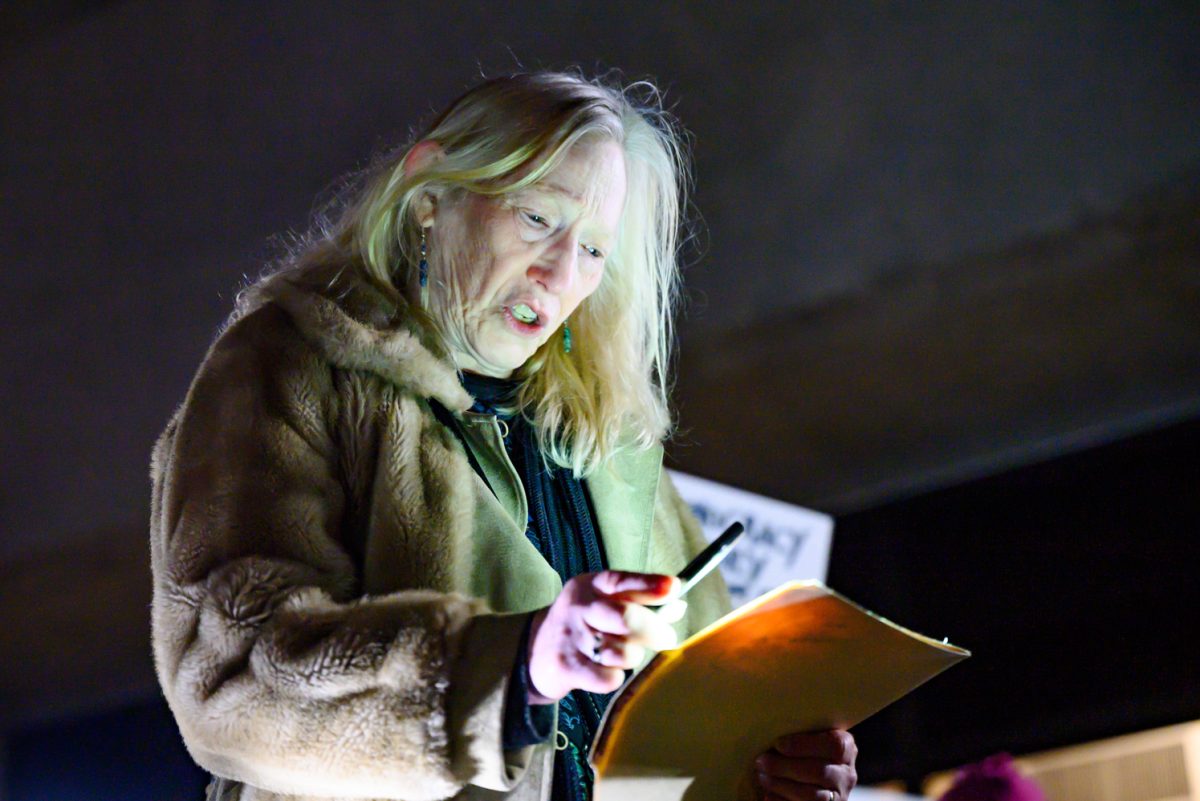 Rose Lew speaks about the first time she began to learn about fascism and the importance of democracy during a protest outside the Fort Collins Post Office March 4. She relayed that she first learned about fascism as a teenager after discovering a family member had been held in Auschwitz during the Holocaust. "Democracy is not only a system of government, it's a way of life," she said. "It depends on us. Our voices, our constant vigilance, our committed actions, our vote. We are the guardians of democracy."