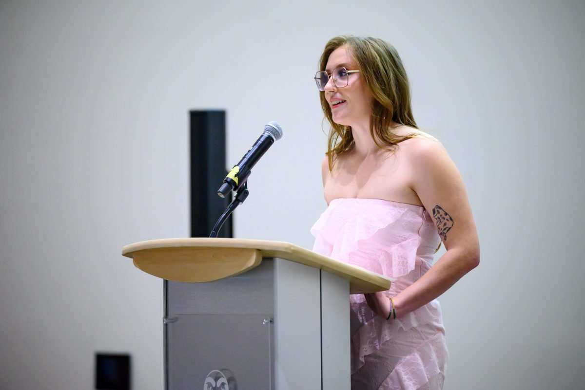 Associated Students of Colorado State University Director of Basic Needs Jorja Whyte discusses the importance of love and community action during the State of the Association March 5. "We are responsible for the students who come after us," Jorja said. "That is the power of ASCSU. We're not just a student organization. Like love, we are a force for real, tangible change."