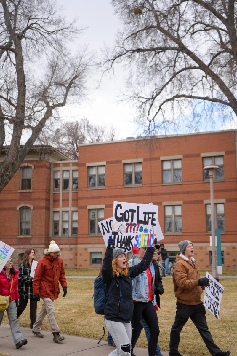 CSU students, faculty, and community members make their way to Old Town Square, chanting and cheering in support of the nationwide protest "Stand up for Science" on March 7 2025. 