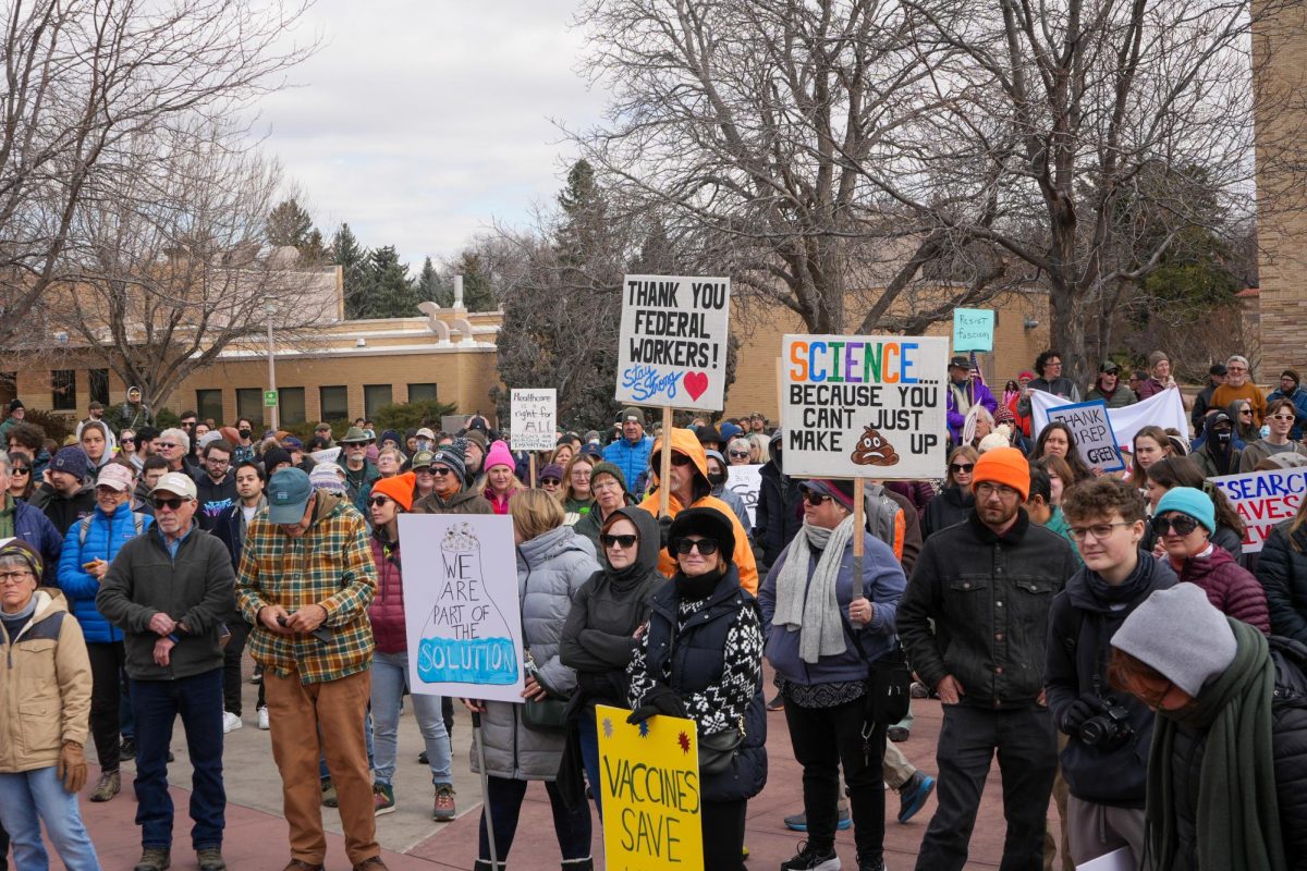 Protesters gather to listen to various student speakers before marching through town in support of the "Stand up for Science" movement. March 7 2025.  