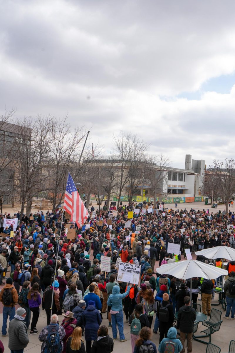 CSU students, faculty, and community members gather at the Lory Student Center plaza for the nationwide protest "Stand up for Science" on March 7, 2025. 