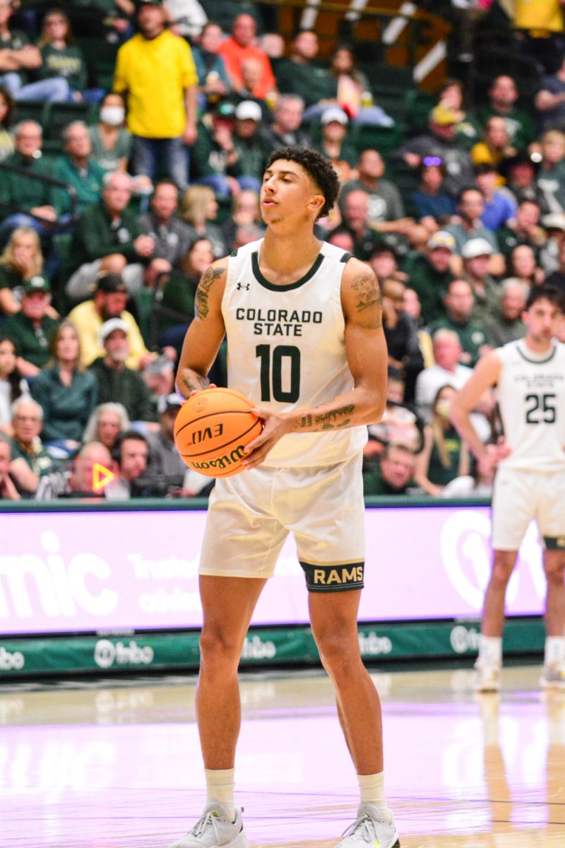 Nique Clifford shooting a free throw after getting fouled March 1. Nique and his teammates defeated Utah State with a score of 93-66.
