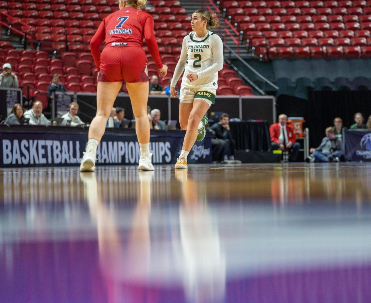 Brooke Carlson (2) passes the ball to her teammate. Colorado State University played Fresno State for the Mountain West Tournament on March 10.