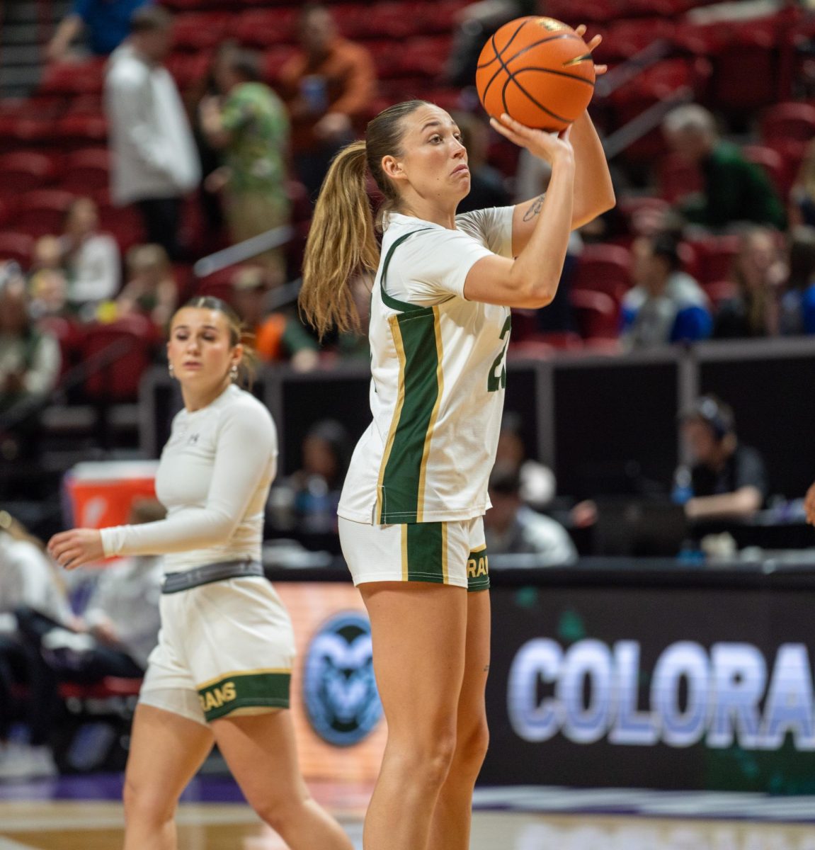 Emma Ronsiek (21) warms up before the Quarterfinals against Fresno State on March 10. 