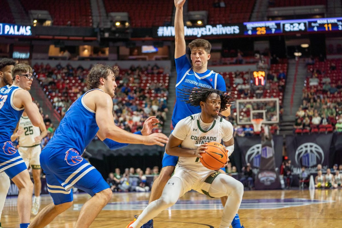 Keshawn Williams spins in the post during Colorado State University's first MW championship win in 22 years. CSU beat Boise State 69-56 March 15.