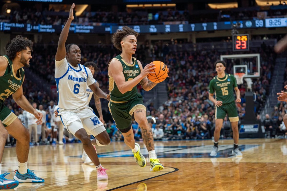 Kyan Evans (0) prepares to pass the ball in the first round of NCAA Tournament, Colorado State University played against Memphis March 21. CSU won 78-70.