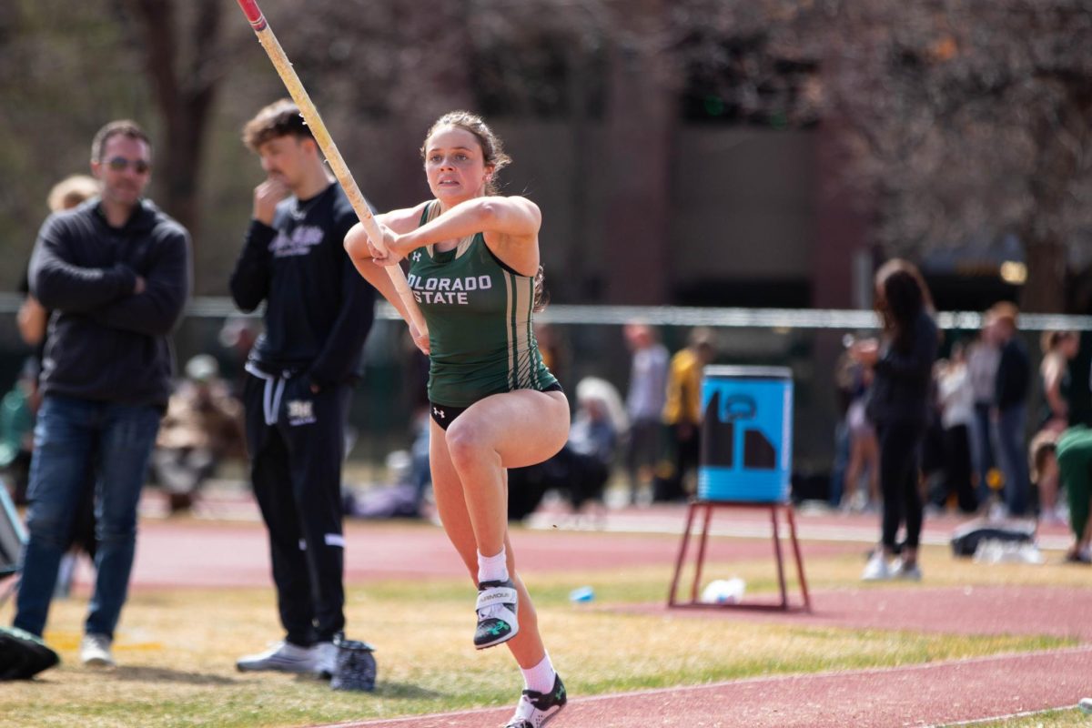 Emily Adams prepares for the paul vault event at the Jack Christiansen Invitational at Colorado State University in Fort Collins Colorado on March 29. Photo taken by Erica Pickering.