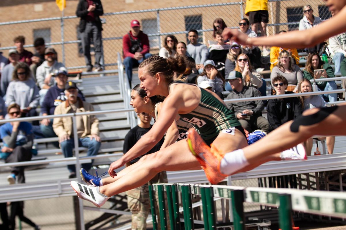 Tereza Babicka hurdles toward the finsish line  at the Jack Christiansen Invitational at Colorado State University in Fort Collins Colorado on March 29. Photo taken by Erica Pickering.