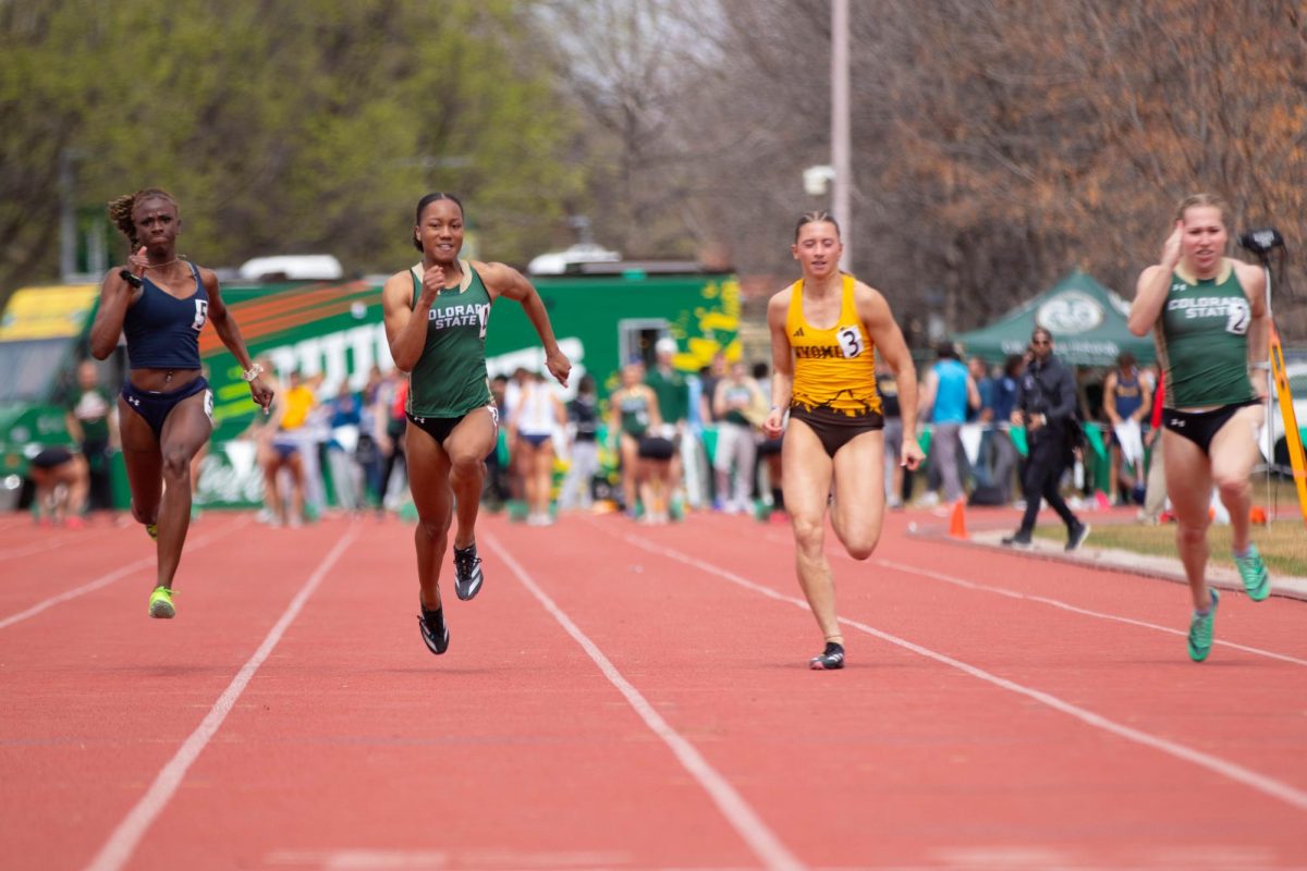 Kaylyn Heath sprints the 100 meter event at the Jack Christiansen Invitational at Colorado State University in Fort Collins Colorado on March 29. Photo taken by Erica Pickering.