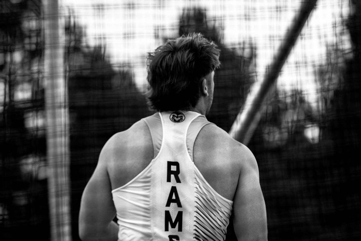 Cameron Kalaf prepares for his throw in the hammer event at the Jack Christiansen Invitational Meet at Colorado State University in Fort Collin Colorado on March 29. Photo taken by Erica Pickering