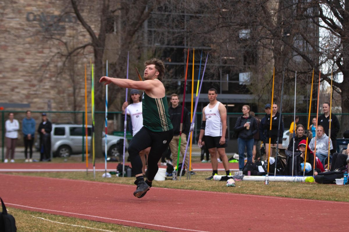 Cameron Kalaf during the javelin event  at the Jack Christiansen Invitational at Colorado State University in Fort Collins Colorado on March 29. Photo taken by Erica Pickering.