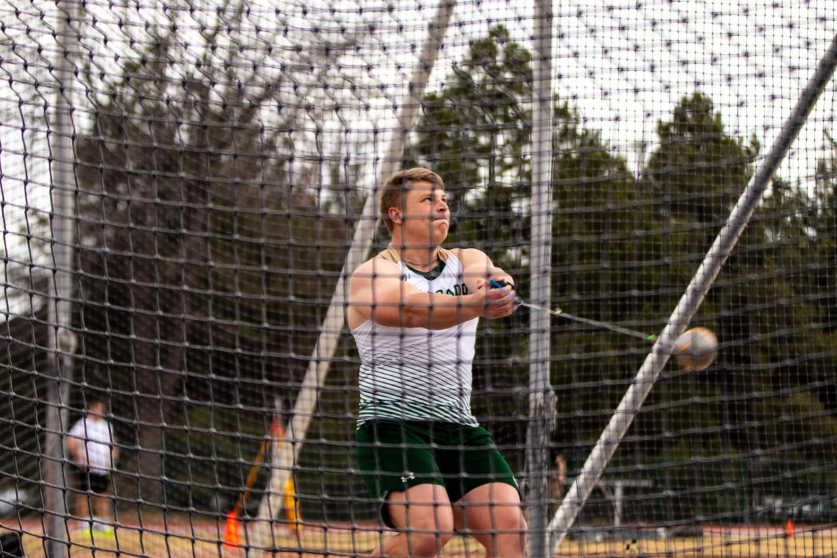 Kyle Bigley throws in the hammer event at the Jack Christensen Invitational track meet at Colorado State University in Fort Collins Colorado on March 29. Photo taken by Erica Pickering