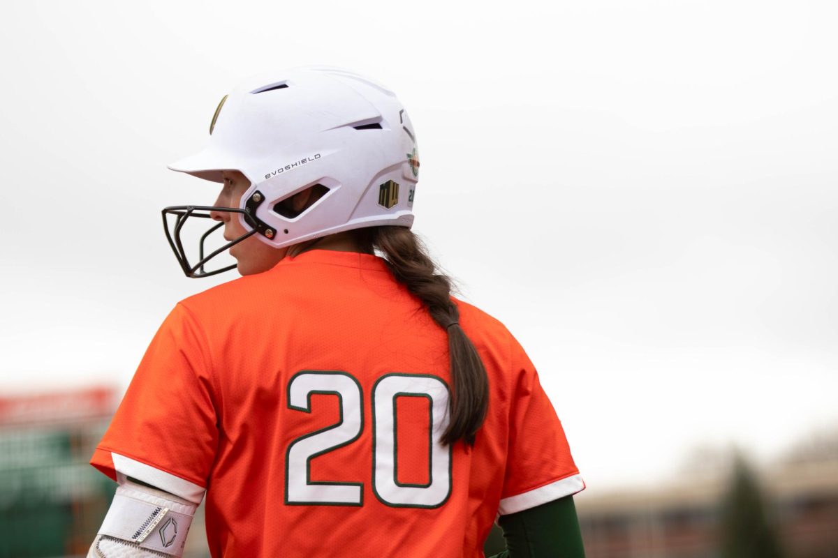 Infielder Jordan West prepares to bat in game against University of Montana on March 30 at Rams Field in Fort Collins Colorado. Rams win 9-1 runs. Photo taken by Erica Pickering.
