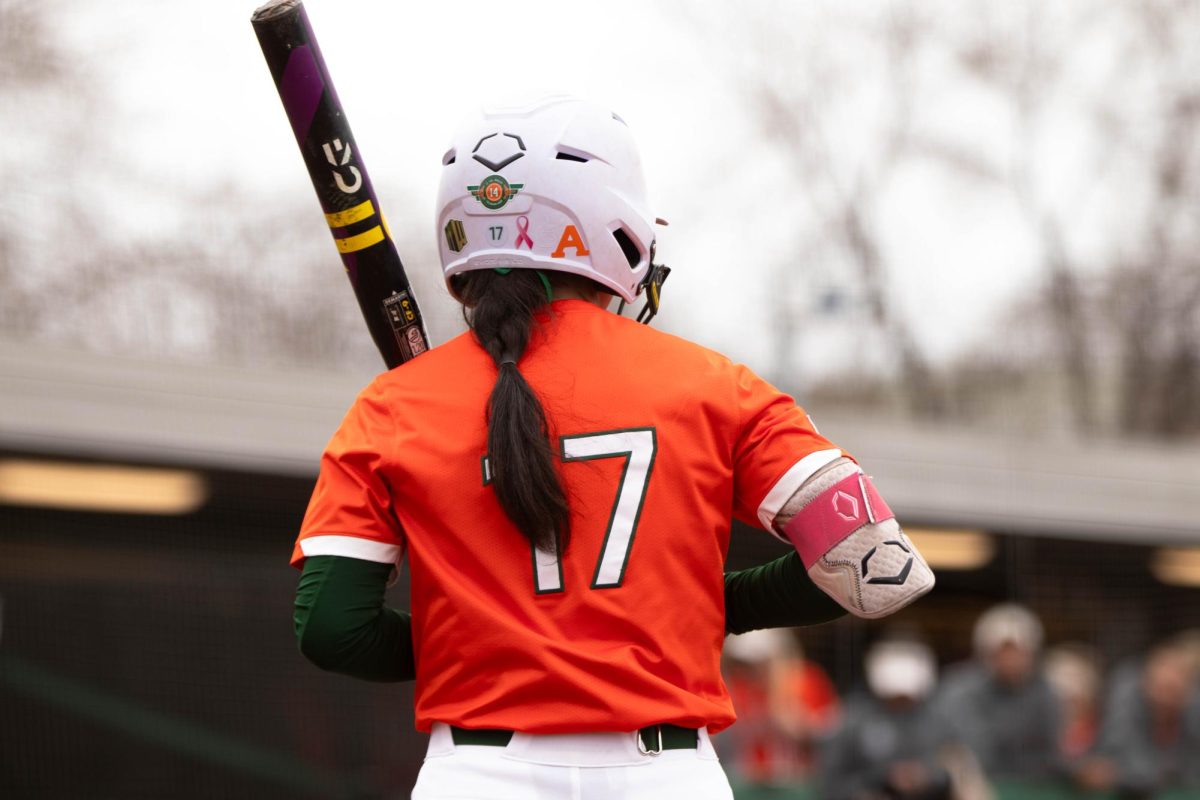 Outfielder Morgan Coleman prepares to bat during game against University of Montana on March 30 at Rams Field in Fort Collins Colorado. Rams win 9-1 runs. Photo taken by Erica Pickering.