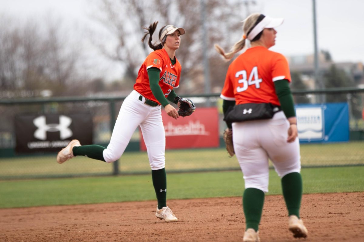 Infielder Jordan West throws the ball during game against University of Montana on March 30 at Rams Field in Fort Collins Colorado. Rams win 9-1 runs. Photo taken by Erica Pickering.