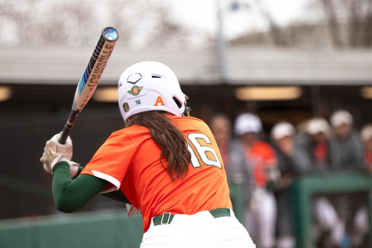 Outfileder Lauren Stucky steps up to bat during game against University of Montana on March 30 at Rams Field in Fort Collins Colorado. Rams win 9-1 runs. Photo taken by Erica Pickering.