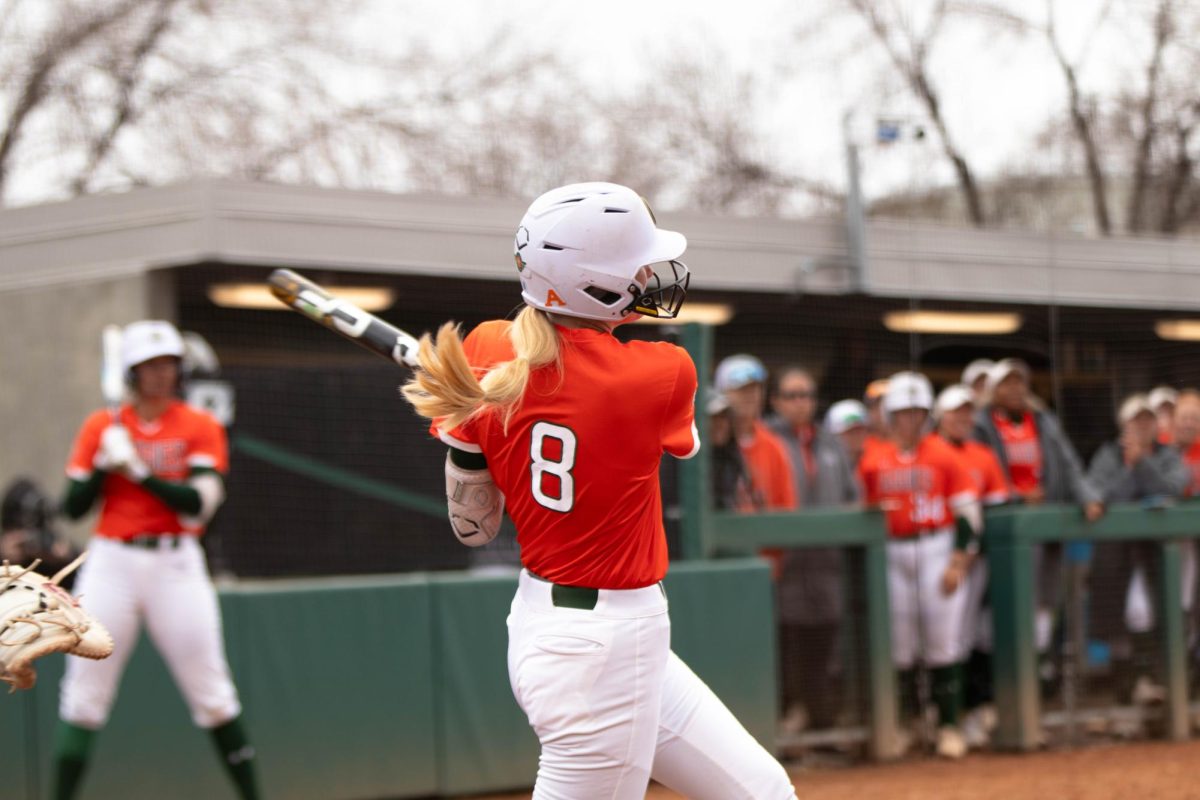 Catcher Brooke Bohlender bats during game against University of Montana on March 30 at Rams Field in Fort Collins Colorado. Rams win 9-1 runs. Photo taken by Erica Pickering.