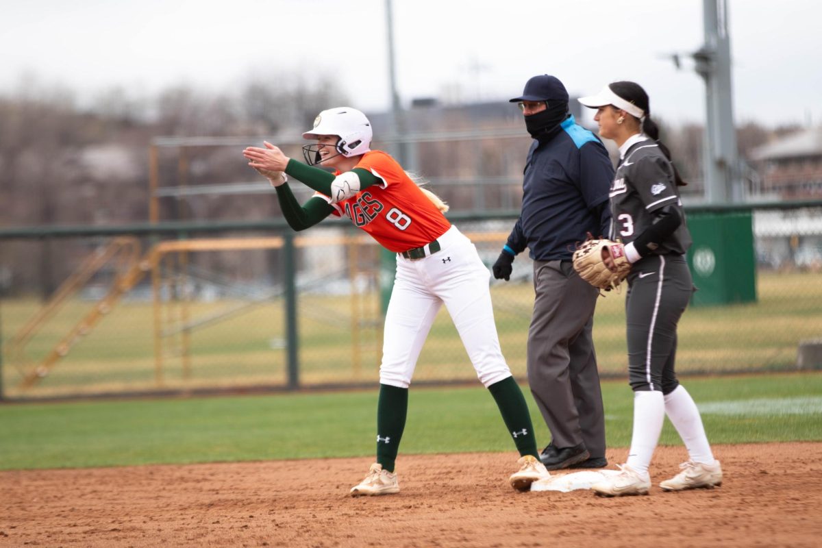 Catcher Brooke Bohlender bats during game against University of Montana on March 30 at Rams Field in Fort Collins Colorado. Rams win 9-1 runs. Photo taken by Erica Pickering.