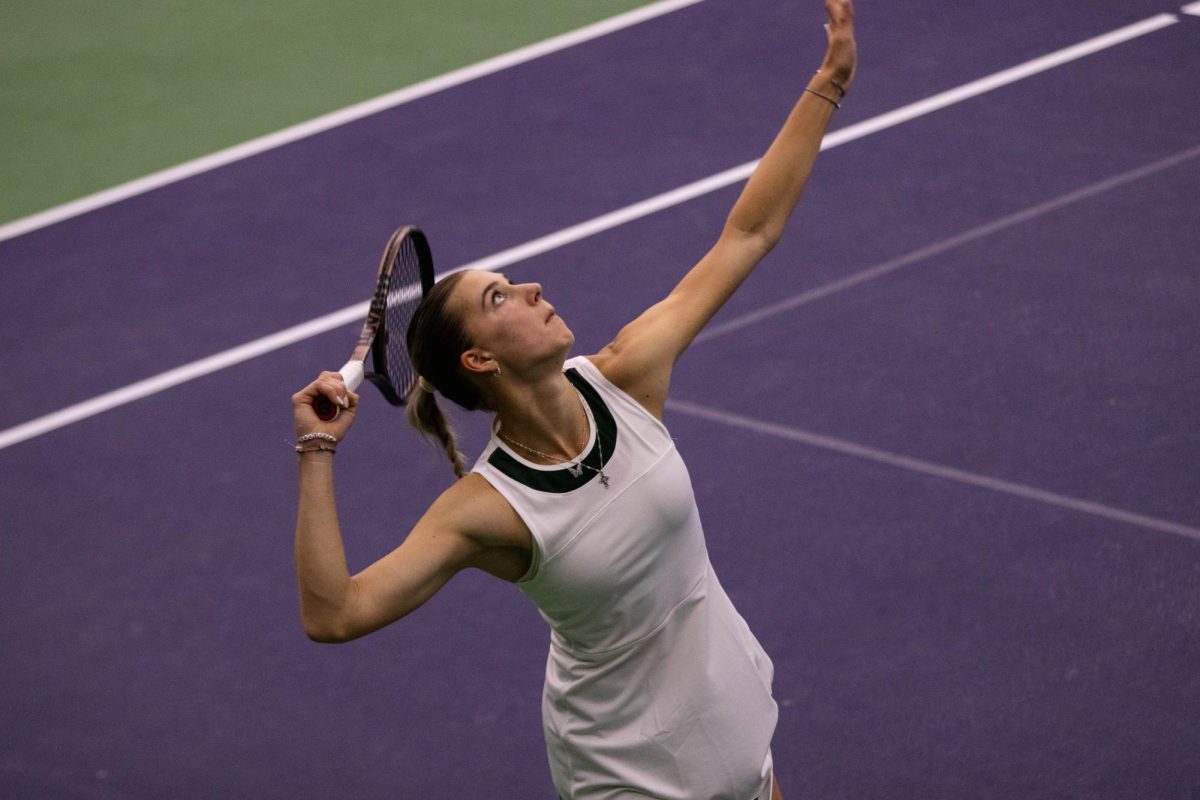 Viktoryia Zhadzinskaya seconds before her next hit during match against San Diego State University on March 30 at the Fort Collins Country Club in Fort Collins Colorado. Photo taken by Erica Pickering.