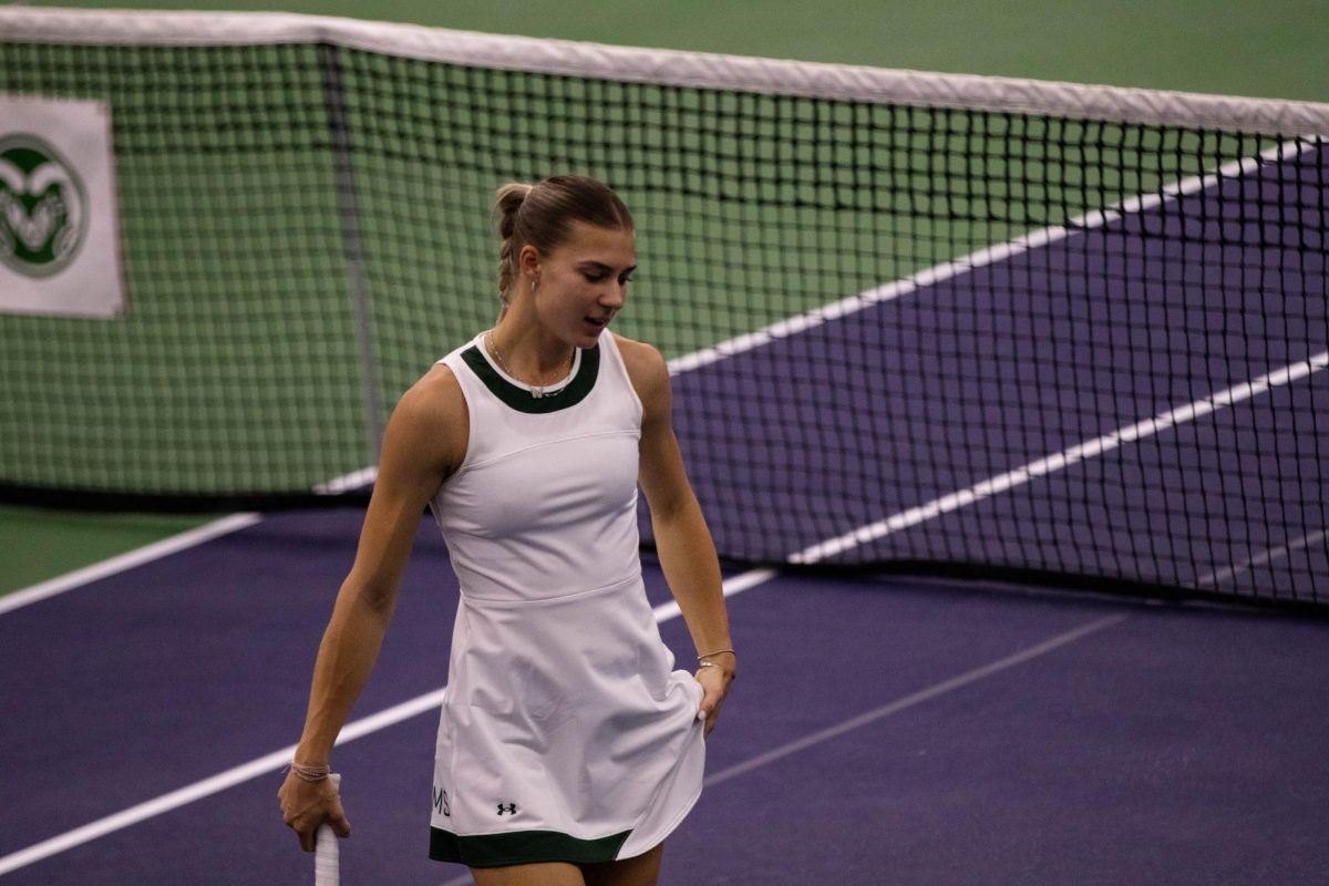 Viktoryia Zhadzinskaya after a succesful hit during match against San Diego State University on March 30 at the Fort Collins Country Club in Fort Collins Colorado. Photo taken by Erica Pickering.