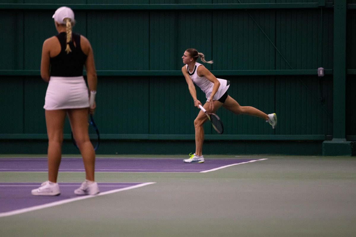 Viktoryia Zhadzinskaya follows through on her hit during match against San Diego State University on March 30 at the Fort Collins Country Club in Fort Collins Colorado. Photo taken by Erica Pickering.