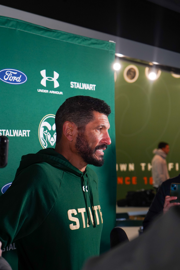 Colorado State football coach Jay Norvell talks to the press after Tory Horton's NFL Pro Day April 4.